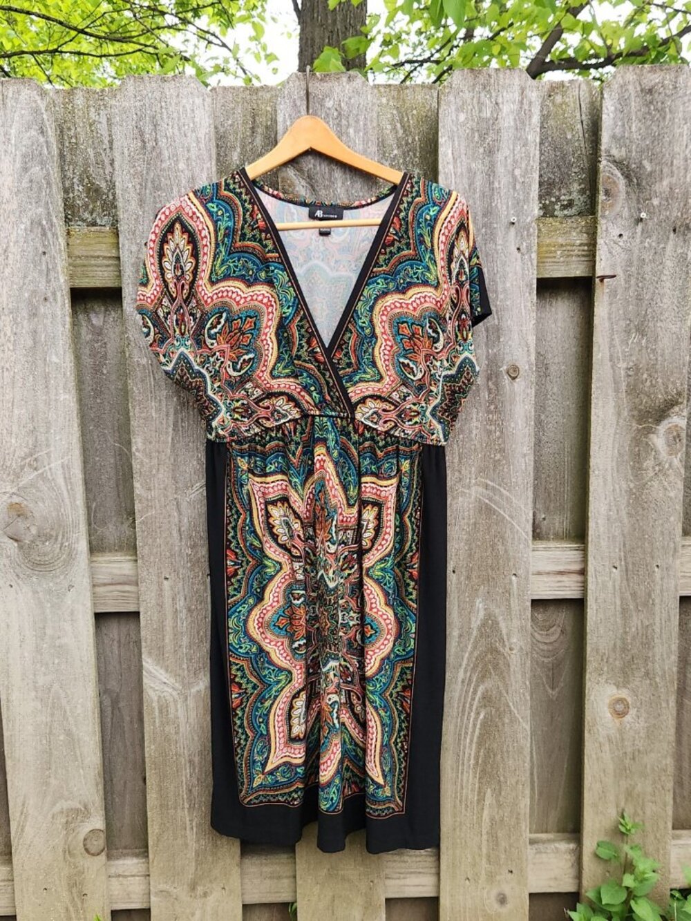 AB Studio Dress Womens Size  XL Paisley Boho Surplice V-Neck